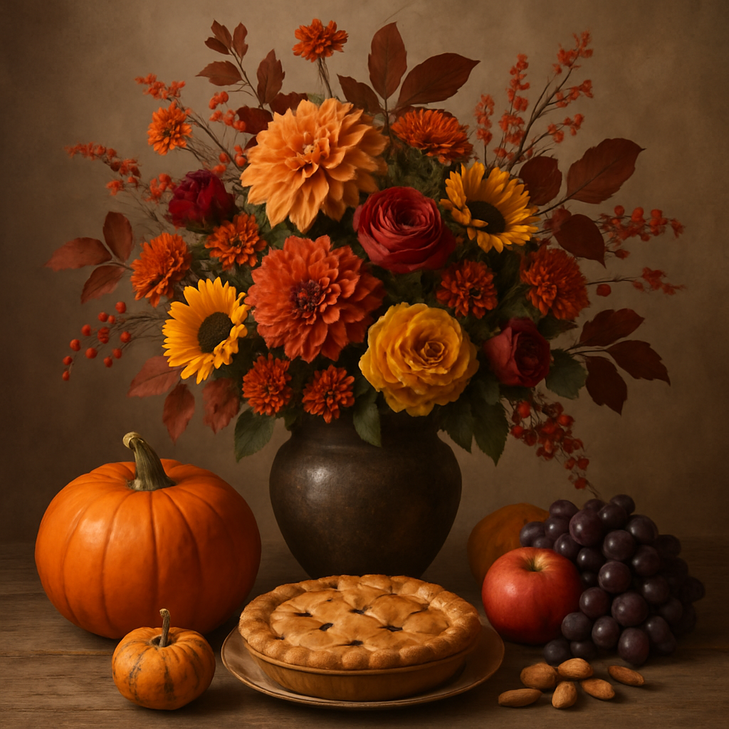 photo realistic autumn floral arrangement and harvest food photo realistic autumn floral arrangement and harvest food